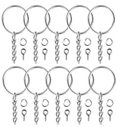 100pcs Keychain Rings Jewelry With Chain And 100 Pcs Screw Eye Pins Bulk For Crafts DIY Silver Keyring Making Accessories4634277