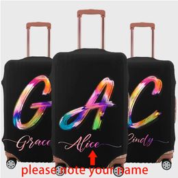 Custom Name Luggage Cover Accessory Elastic Bag 26 English Color Letter Printed for 1832 Inch Suitcase Dust 240105