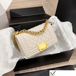 20cm Vintage Women Designer Boy Flap Bag Lambskin Leather Gold/Silver Metal Hardware Chain Adjustable Strap Patchwork Luxury Purse Mini Cross Body Shoulder Handbag