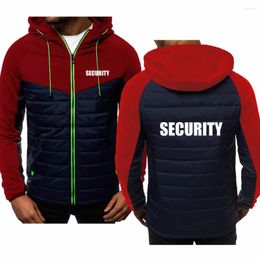 Men's Jackets Spring Autumn Mens Jacket Security Uniform Print Cotton Casual Man Sportswear Classic Tops High Quality Zipper Hoodies
