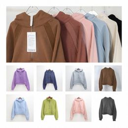 LL Tasarımcı Kadın Tüp Hoodie Yoga CSual Hooded Sweatshirts Sportwear Ceket Yarım Zip Gevşek Kalın Kalın Uzun Kollu Polar Scuba Hoodie I2XI#