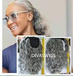 Grey hair wet wavy Wrap around ponytail hairpiece silver grey real hair pony tail for black women soft and Natural 1pcs 120g140g105860892