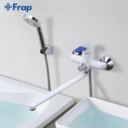 Sets Frap Modern Style Bath Faucet Wall Mounted Cold and Hot Water Mixer Tap Multi Colour Handle Cover Choices 35cm Long Nose F2234 T200