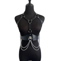 Sexy Woman's Chain Bra Harness Lingerie Belt Strap Adjustable Pu Leather Bondage Bra Cage Gothic Suspenders Garter Belts 240105