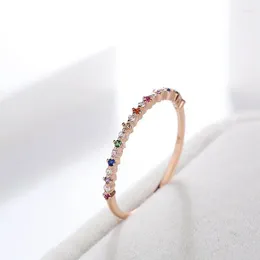 Cluster Rings Thin Style Multicolor Cubic Zircon Stone Ring For Women Rose Gold Color Fashion Finger Jewelry