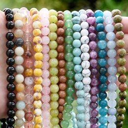 Beads Natural Round Stone 4 6 8 10 12mm Tiger Eye Crystals Lava Turquoises Jades Loose Bead for Jewelry Making Diy Bracelet Needlework