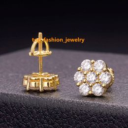 Hip Jewellery S925 Cluster Big Flower Iced Out 2.5ct Moissnaite Diamond Studs Earrings