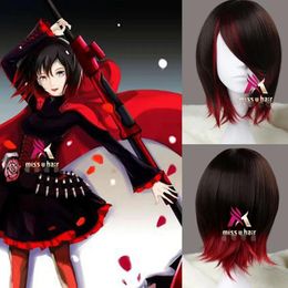 Caps RWBY Ruby Short straight brown mixed red synthetic Cosplay Anime wig lolita wig