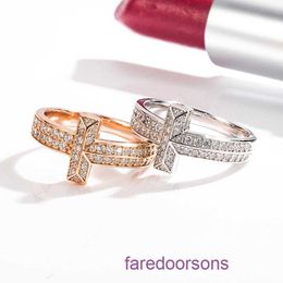 Brand Tifannissm rings for women online shop S925 Sterling Silver Letter ring classic two row full diamond wide ins trend versatile couple Have Original Box