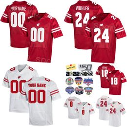 Mans Football Wisconsin Badgers College 18 Braedyn Locke Jerseys 0 Braelon Allen 1 Chez Mellusi 6 Will Pauling 24 Hunter Wohler 8 Tanner Mordecai University Sewn On