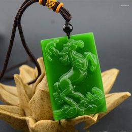 Pendants Natural Green Hand Carved Ma Ping'an Jade Pendant Fashion Boutique Jewellery Men's And Women's Horse To Success Necklace