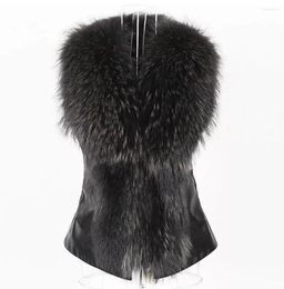 Women's Fur VOLALO Women Faux Vest With Raccoon Collar Waistcoat/jackets Rex Knitted Winter PU Coat