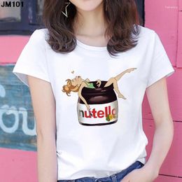 Women's T Shirts Women Cute Nutella Print Ladies Tshirt Harajuku Cartoon Female Short-sleeved O-neck Tops Shirt Fashion Funny White T-shirt