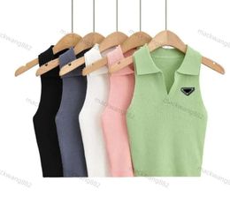 Hot Pr-a Summer White Women T-Shirt Tops Tees Crop Top Embroidery Sexy Shoulder Black Tank Casual Sleeveless Backless Shirts Luxury Designer Solid Color temperament