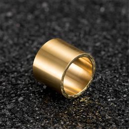 Punk Simple Big Rings Male Golden/Silver Color 14k Yellow Gold 19mm Wide Cylindric Rings For Men Party Jewelry Gift