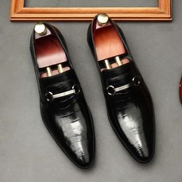 Genuine Leather Men S Loafers Elegant Black Slip On Smoking Gentleman Casual Business Footwear Wedding Shoes Y