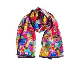 Scarves Colourful Cats Long Scarf Women Sunscreen Soft Thin Printed Natural Silk Wrap Shawl Foulard Femme Bandana Gift For Ladies2819952