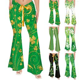 Women's Pants Spring St. Day Printed Slim Fit Dress Yoga With Pockets For The Office Ruched Boot Cut Set