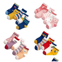 Kids Socks New Baby Kids Soft Cotton Socks Boys Girls Cute Cartoon Animal Stripe Dots Fashion 0-3 Months Autumn Winter Gif Drop Delive Dhkto