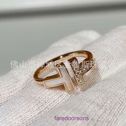 Top original Tifannissm Women's Ring online shop V Gold New Double T Diamond High Version Open Thick Plated with 18K Have Original Box