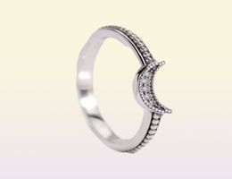 Authentic Sterling Silver Crescent Moon Beaded Ring Women Girls Party Gift Jewelry for CZ diamond Rings with Original box Set7170623