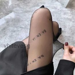 Sexy Long Stockings Tights Women Fashion Black and White Thin Lace Mesh Soft Breathable Hollow Letter Tight Panty Hose High Quality 17NM