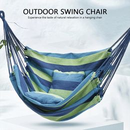 Hammock Camping Outdoor Furniture Hanging Rope Hammock Chair Swing Garden Hanging Hammock Swing Chair Lazy Bed With Pillow 240104