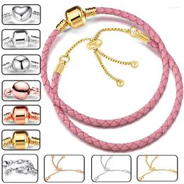 Charm Bracelets 2Pcs/Lot Special Offer Noble Pink Leather Chain Beads Luxury Bracelet For Women Men Jewellery Gifts