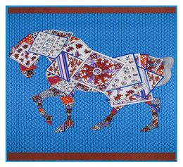 Square Women Horse Print Shawls Womens Silk Scarf Foulard Femme Echarpe En Soie Blue Large Twill Shawl3781310