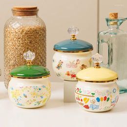 Storage Bottles Enamel Jar With Lid Thickened Sugar Salt Seasoning Household Tea Coffee Box Multifunctional Organizer Bottle