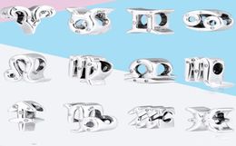 925 Silver Fit Charm 925 Bracelet NEW Constellation Zodiac Aries Sagittarius Diy charms set Pendant DIY Fine Beads Jewelry3592776