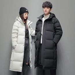 Down jacket new couple outfit men's trendy extended knee length thickened down jacket men's jacket