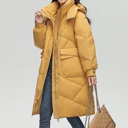 Women Zippers Hooded Down Coat Pocket Thicken Thermal Long Coat Buttons Long Sleeve Causal Coat Office Parkas Autumn Winter 240105