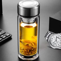 360ml Double Walled Tea Bottle High Grade Glass Water Bottle Portable Gift Tea Cup Glass Bottle 240105