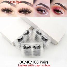 Visofree 30/40/100 Pairs 3D Mink Lashes With Tray No Box Handmade Full Strip Lashes Mink False Eyelashes Makeup eyelashes cilios 240104