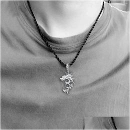 Pendant Necklaces S925 Necklace Mens Sterling Sier Dragon Hipster Korean Style Personalized Simple Male Student Domineering Drop Del Dhzzk