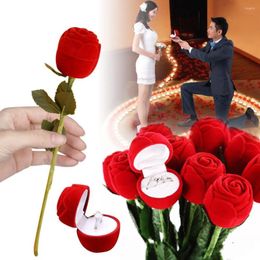 Decorative Flowers 1pc Wedding Ring Gift Portable 3D Red Rose Box Storage Display Stand Valentine's Day Proposal Confession