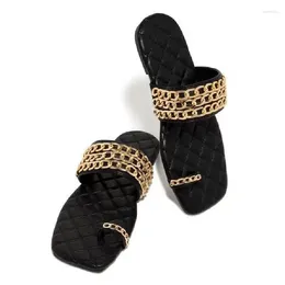 Slippers Women Summer Chain Decorative Flip-Flops Outdoor Sexy Casual Fashion Women's Heel Large Size 43