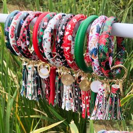 Keychains & Lanyards Christmas Styles Sun Flower/Flag Pattern Leather Wrap Tassels Bracelets Keychain Wristlet Bracelet Tassel Round Dhuxv