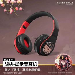 Cell Phone Earphones Genshin Impact Hutao Cosplay Game Props Portable Wireless Headphones Bluetooth Stereo Foldable Headset Adjustable Earphones YQ240105