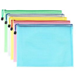 10 pcslot Pen bags Gridding Waterproof Zip Bag Document Pen Filing Products Pocket Folder Office School Supplies Plastic Bag 240105