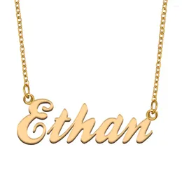 Pendant Necklaces Ethan Name Necklace For Women Stainless Steel Jewellery Gold Plated Nameplate Chain Femme Mothers Girlfriend Gift