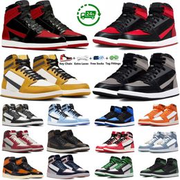 1 1s Basketball Shoes For Men Women Sneaker Satin Shadow Bred Patent Unc Toe Palomino Lucky Green Dark Mocha Denim Yellow Ochre Mens Trainers Sports Sneakers 36-47 GAI