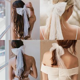 Elegant Mesh Long Ribbon Bow Hair Clips With Imitation Pearls Wedding Bride Hairpins Women Fashion Party Hair Accessories