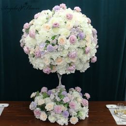 Luxury Custom Huge 70CM3/4 White Artificial Flower Ball Wedding Table Centerpiece Floral Purple Garland Party Event Stage Layout 240105