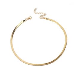 2021 Gold/Silver Plated Adjustable 5MM Flat Chain Herringbone Choker Necklace Simple Dainty Jewelry for Women 15" Chocker11277531