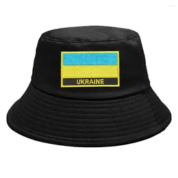 Berets Ukraine Flag Embroidery Logo Bucket Hats Cool Sun Shade Outdoor Summer Fisherman Caps Fishing Cap