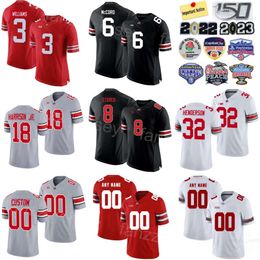 Stitch Football College 18 Marvin Harrison Jr Jerseys Mens Ohio State Buckeyes 8 Cade Stover 3 Miyan Williams 6 Kyle McCord 32 TreVeyon Henderson 19 Chip Trayanum