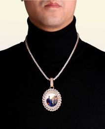 Custom Po Medallion Pendant Flower Round Necklace Gold Colour Copper Zircon Women039s Hip Hop Street Jewellery With Tennis Chain333490486