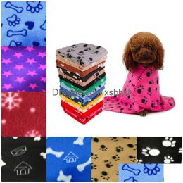 Kennels Pens Pet Blanket Small Paw Print Towel Cat Dogs Fleece Soft Warmer Lovely Blankets Beds Cushion Mat Dog Er 32 Colours Fmt20 Dhnp3